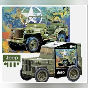 NIB EUROGRAPHICS Jeep Green Army Vehicle 550 piece Puzzle in Collectible Tin